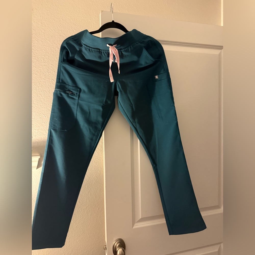 Figs Caribbean blue Pants with Pink Drawstring